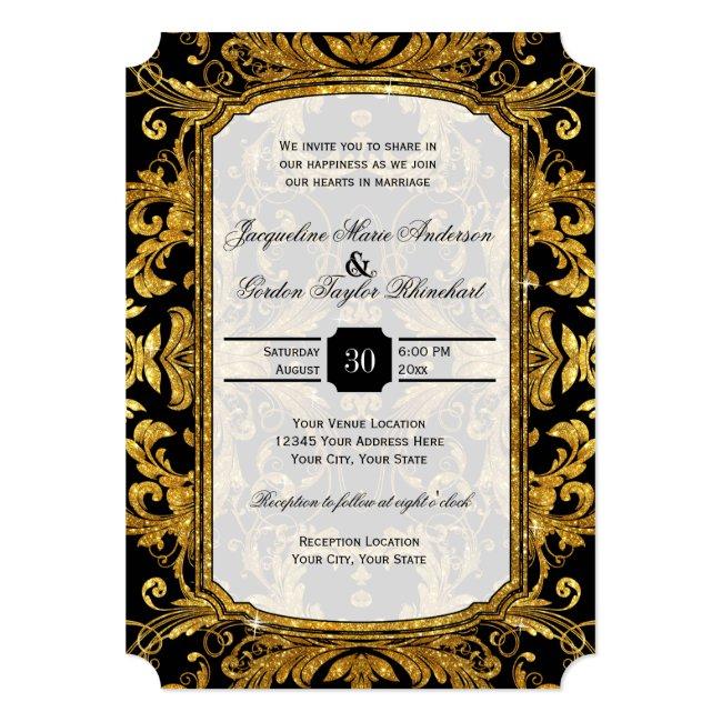 Faux Gold Glitter Ticket Style Vintage Typography