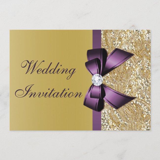 Faux Gold Sequins Purple Bow Wedding