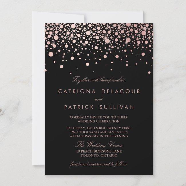 Faux Rose Gold Confetti Black And White Wedding