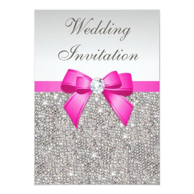 Faux Silver Sequins Diamonds Purple Bow Wedding