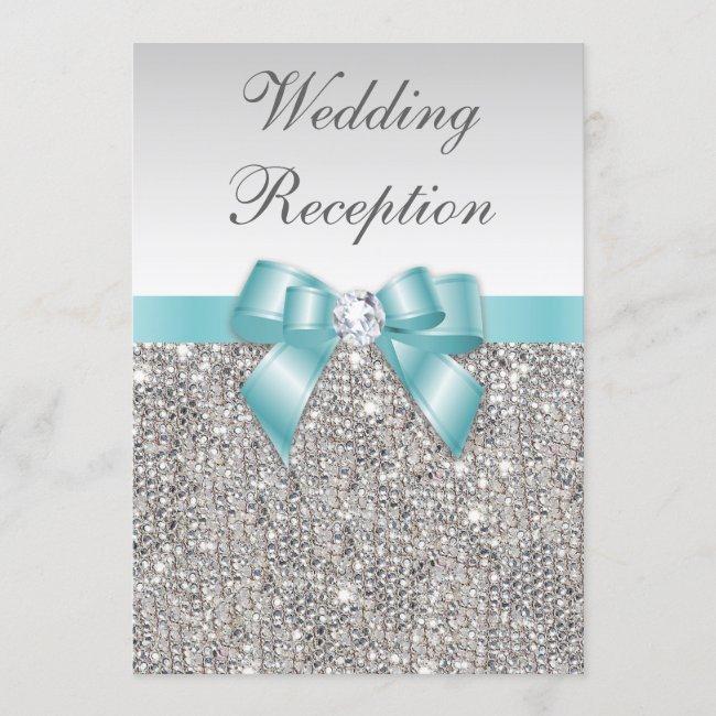 Faux Silver Sequins Teal Bow Wedding Reception
