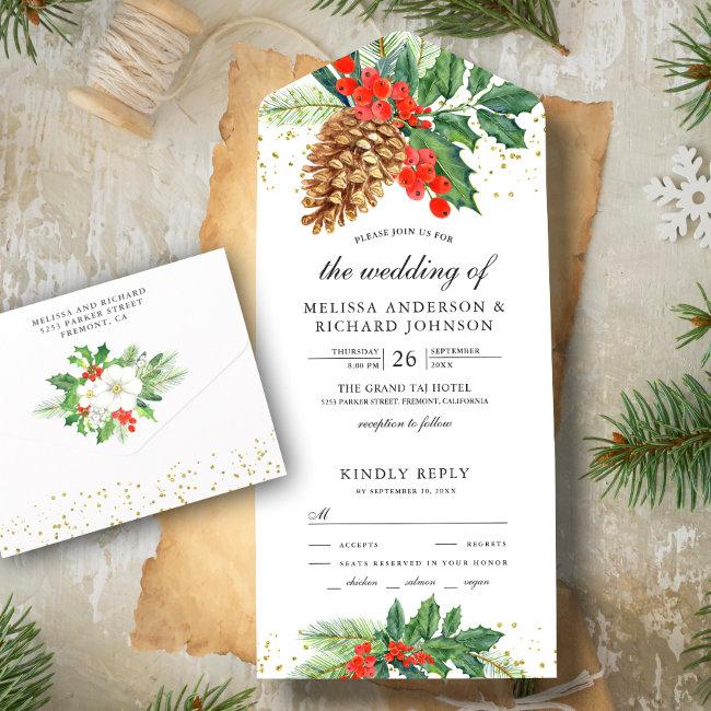 Festive Holly Berries Pine Cone Christmas Wedding All In One