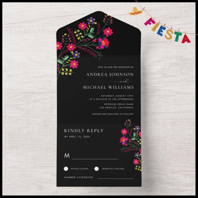 Fiesta Folk Mexican Flowers Colorful Rsvp Wedding All In One