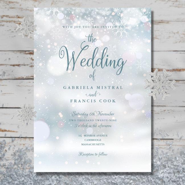 First Winter Snowflakes Elegant Script Wedding