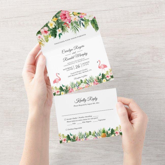 Flamingos Tropical Palm Leaves Floral Wedding All In One