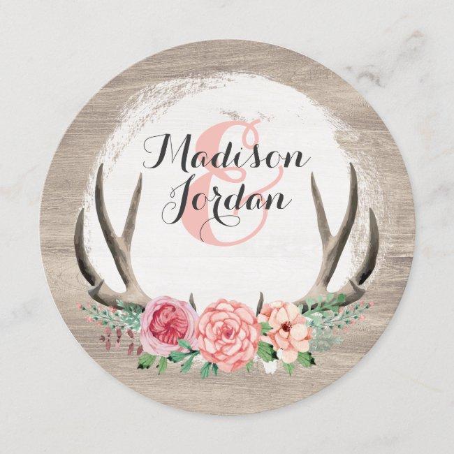 Floral Antlers Rustic Wedding Personalized Casual