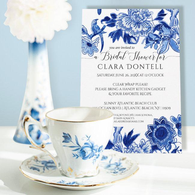 Floral Asian Influence Blue White Baby Shower