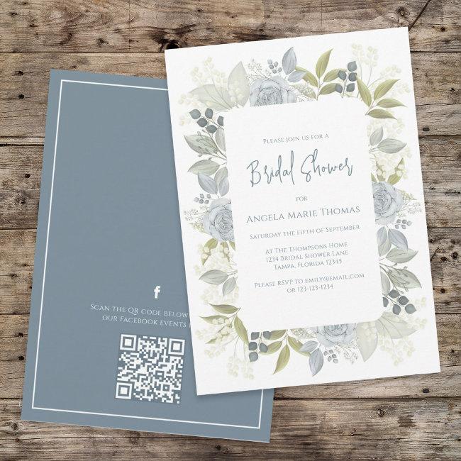 Floral Dusty Blue Baby Shower Qr Code Event Page