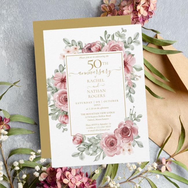 Floral Dusty Rose 50th Golden Wedding Anniversary