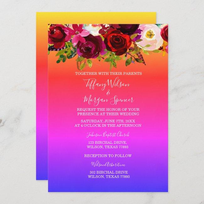Floral Rainbow Same-sex Marriage Wedding Invite