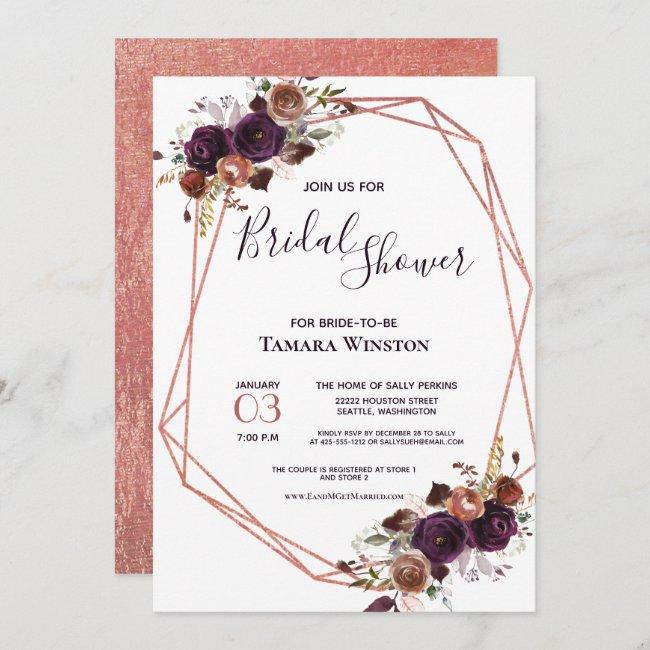 Floral Rose Gold Purple Geometric Baby Shower