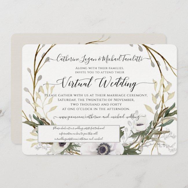 Floral Wreath Rustic Gray White Virtual Wedding