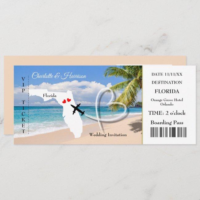 Florida Destination Wedding Ticket Boarding Pass