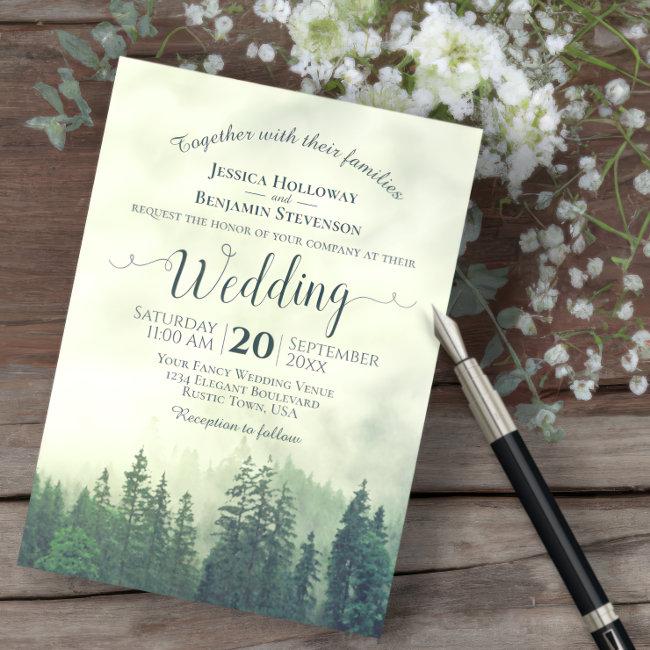 Foggy Green Mountain Pines Rustic Outdoors Wedding