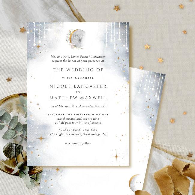 Formal White Gold Silver Starry Celestial Wedding