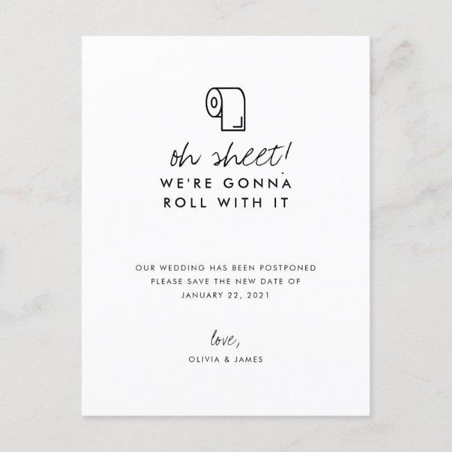 Funny Roll With It New Date Wedding Postponement Announcement Post