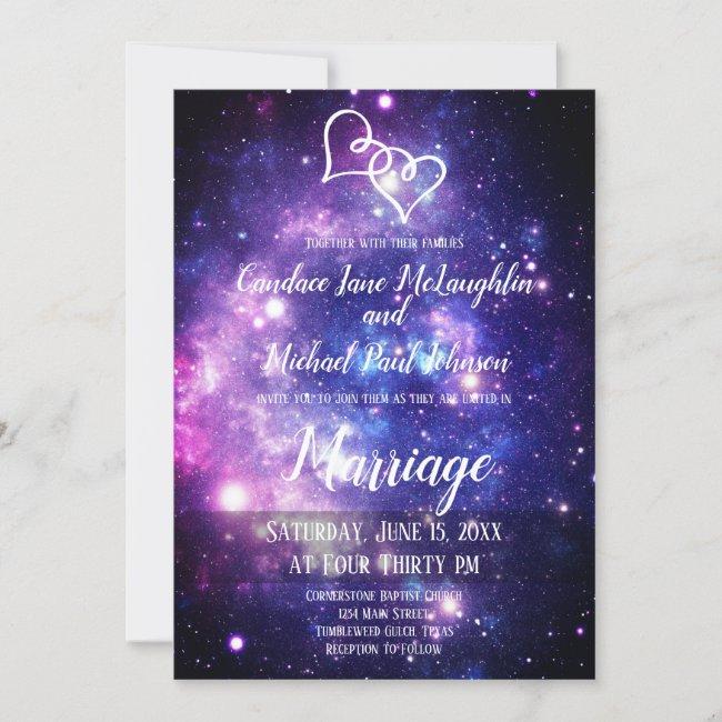Galaxy Starry Night Space Double Hearts Wedding