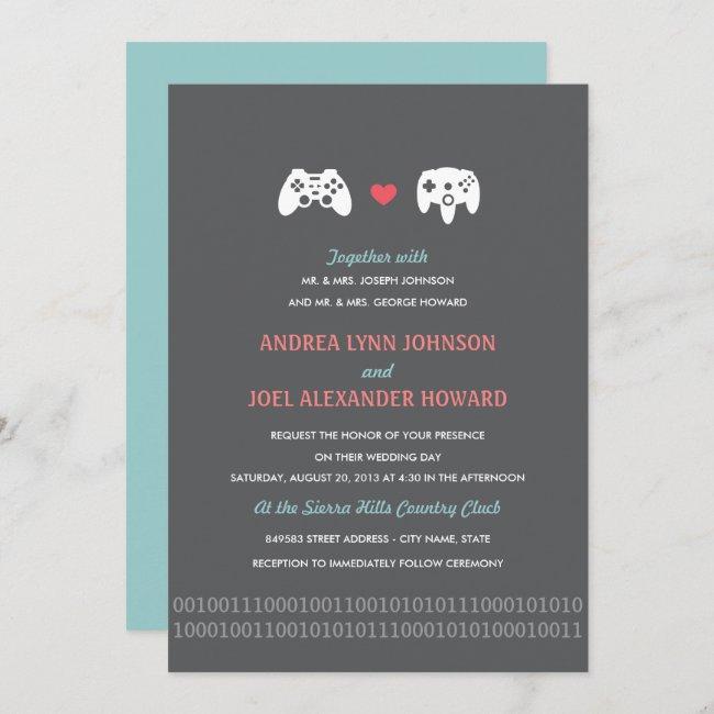 Gamer Controller Love Wedding Invites - Red & Gray