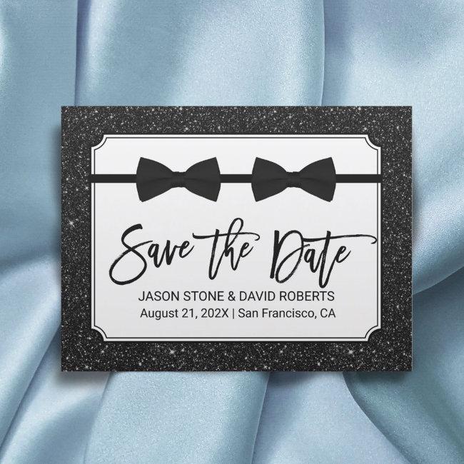 Gay Wedding Bow Ties Black Glitter Save The Date Announcement Post