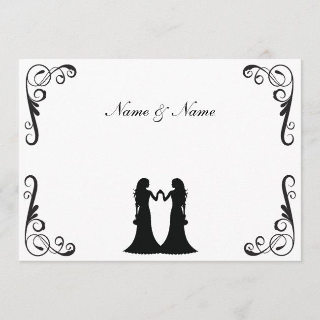 Gay Wedding Invite - Two Brides Black And White