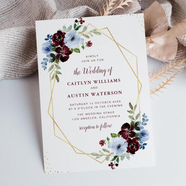 Geometric Burgundy & Dusty Blue Floral Wedding