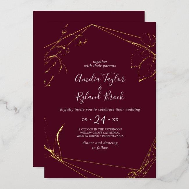 Gilded Floral Gold Foil Burgundy All-in-1 Wedding Foil