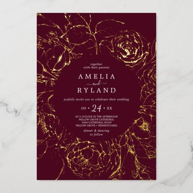 Gilded Floral | Gold Foil Burgundy Casual Wedding Foil