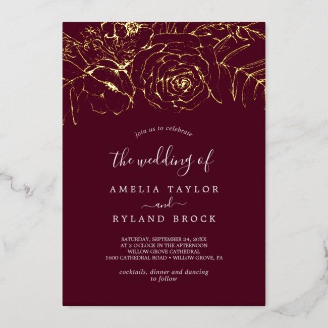 Gilded Floral | Gold Foil Burgundy The Wedding Of Foil
