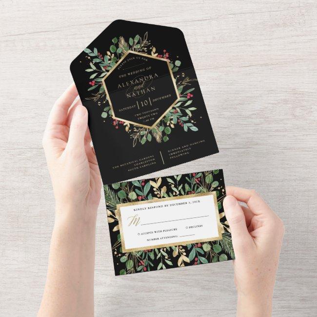 Gilded Greenery On Black | Christmas Wedding All In One