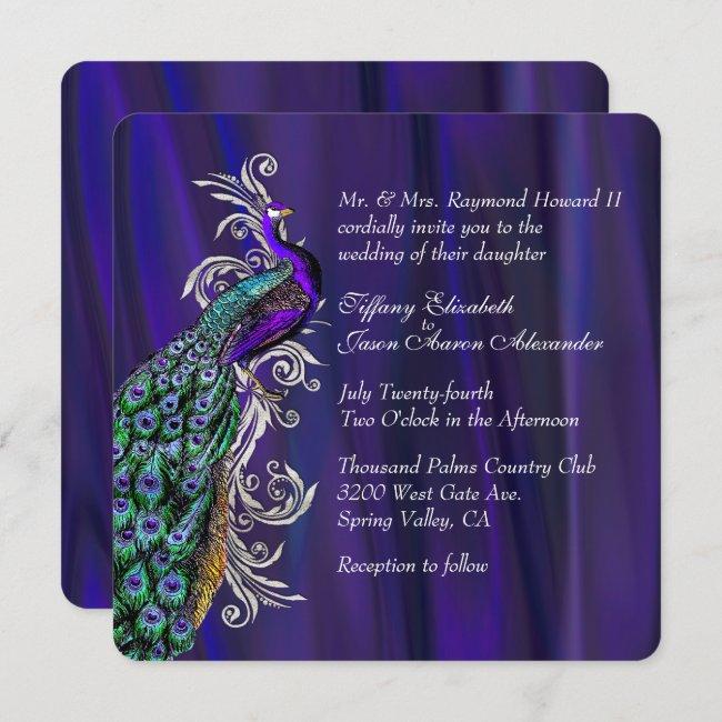 Glam Purple Satin And Peacock Wedding