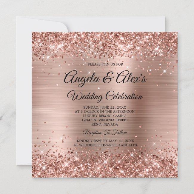 Glittery Rose Gold Ombre Foil Elegant Wedding