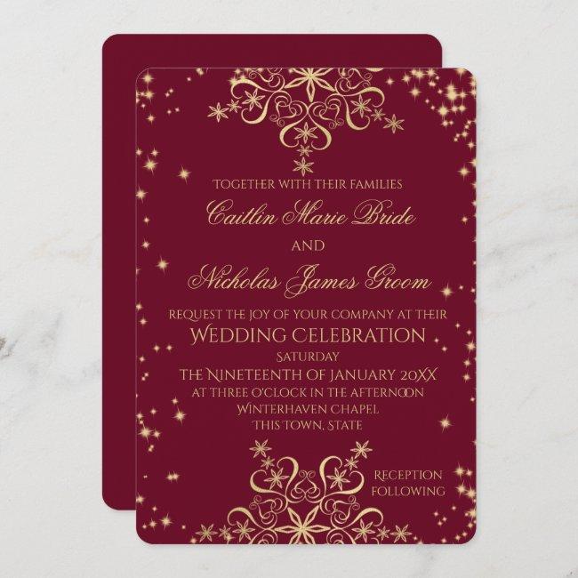 Gold And Burgundy Winter Wedding Snowflakes