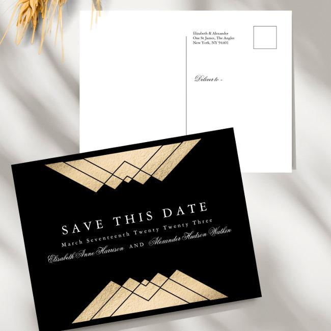 Gold Black Geometric Gatsby Foil Save The Date Announcement Post
