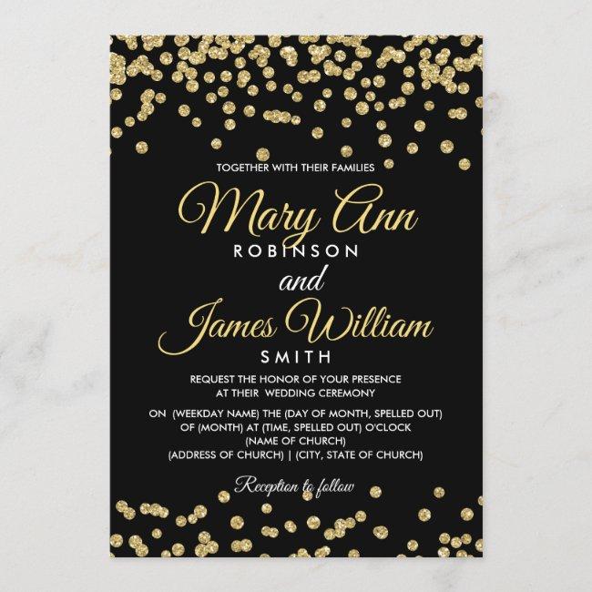 Gold Faux Glitter Confetti Elegant Wedding Black