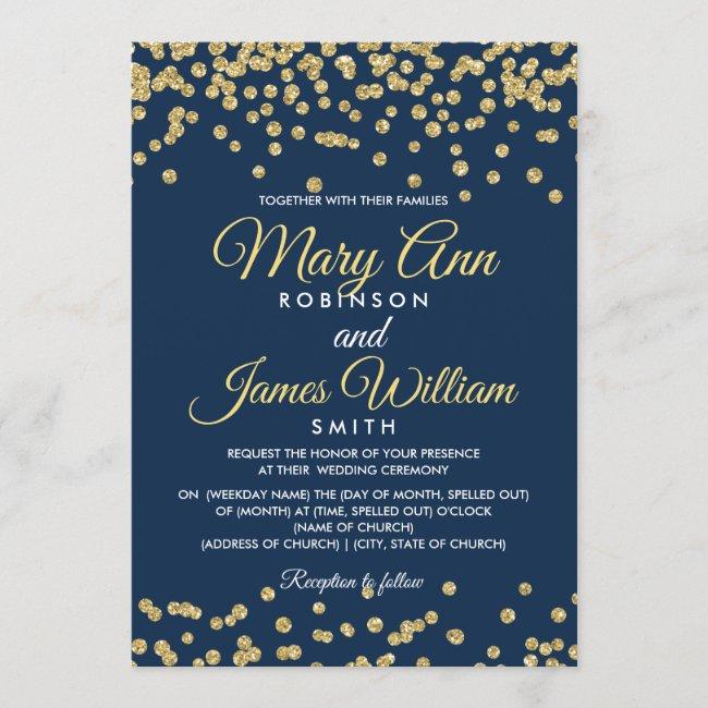 Gold Faux Glitter Confetti Elegant Wedding Navy