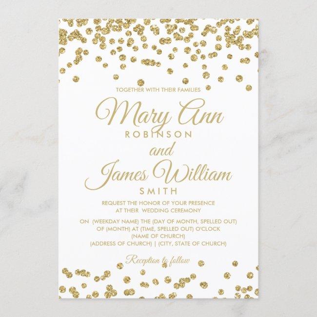 Gold Faux Glitter Confetti Elegant Wedding White