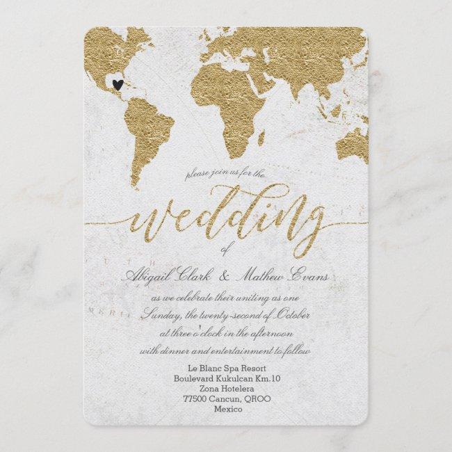 Gold Foil World Map Destination Wedding