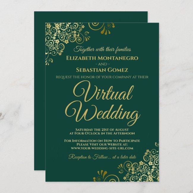 Gold Frills Emerald Green Elegant Virtual Wedding