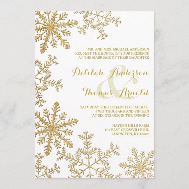 Gold Glitter Snowflakes Elegant Winter Wedding