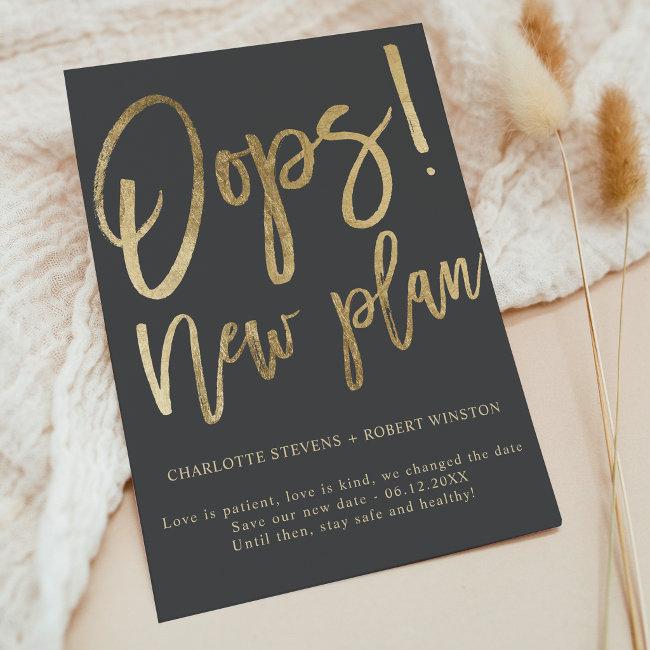 Gold Gray New Plan Wedding Change The Date Announcement Post
