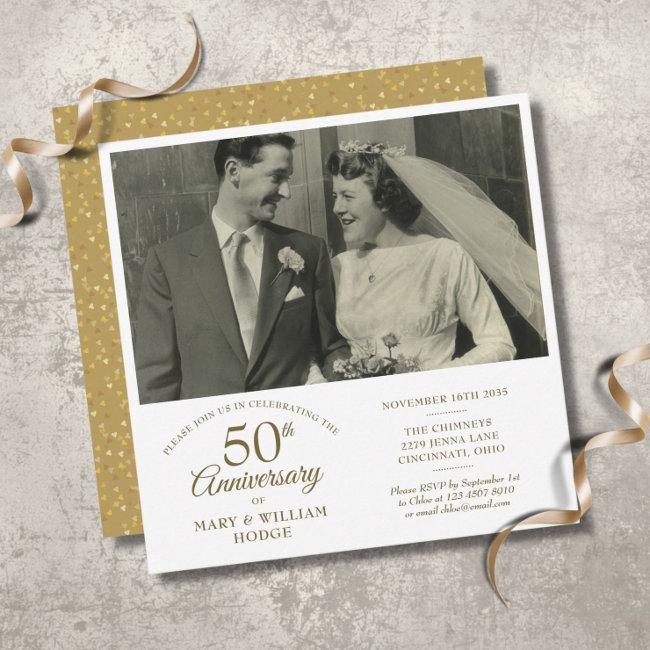 Gold Heart Confetti Wedding Photo 50th Anniversary