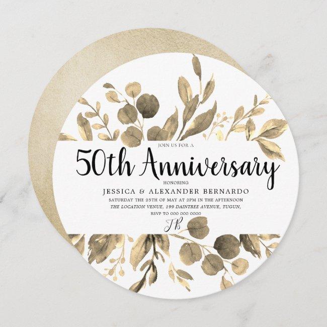 Gold Leaf Elegant Modern 50th Wedding Anniversary