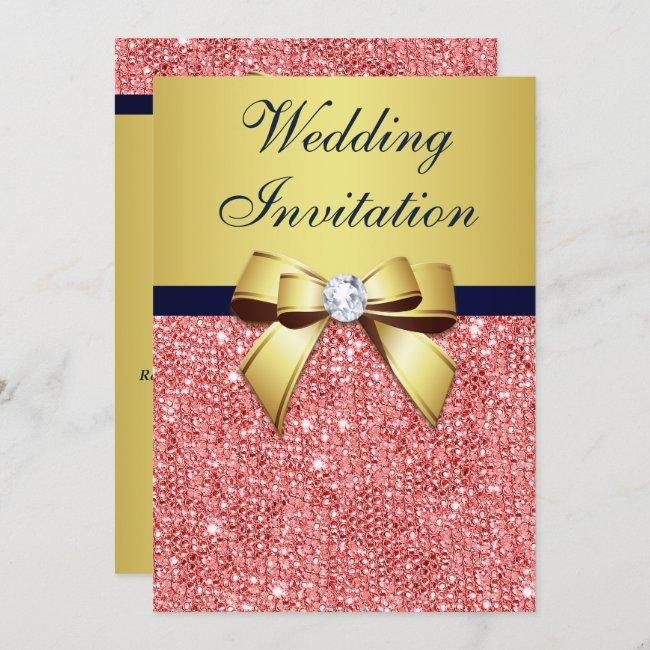Gold Navy Coral Sequins Diamonds Bow Wedding