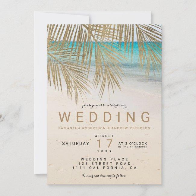 Gold Palm Leaf Beach Photo Destination Wedding