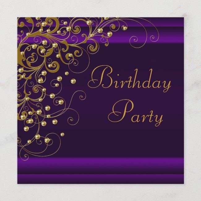 Gold Pearl Swirl Womans Purple Birthday Party