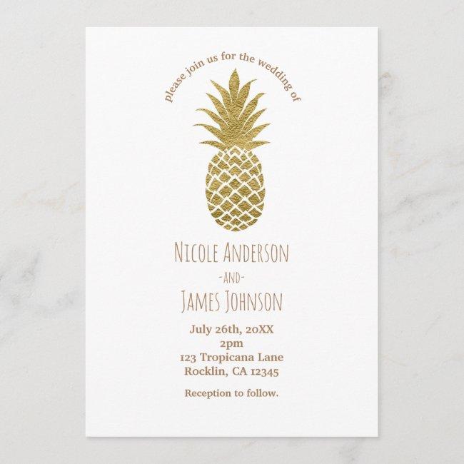 Gold Pineapple White Modern Chic Tropical Wedding