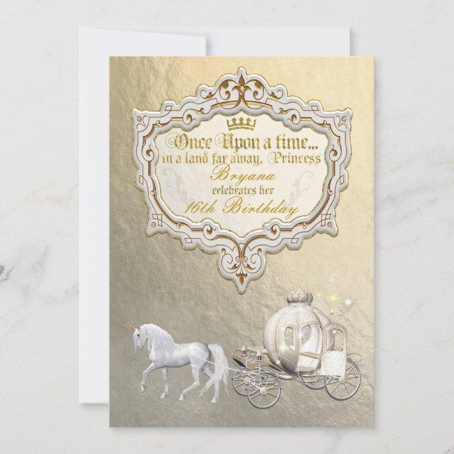 Gold Royal Princess Storybook Carriage & Unicorn