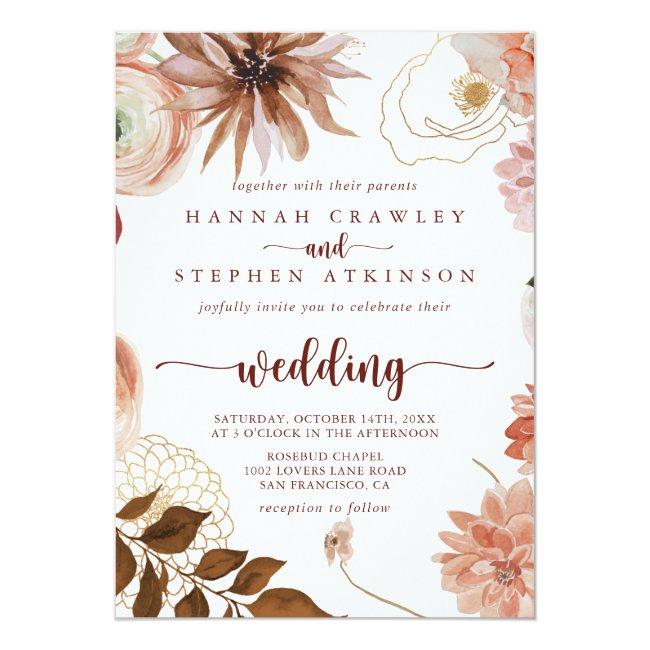 Gold Rustic Colorful Floral Front & Back Wedding
