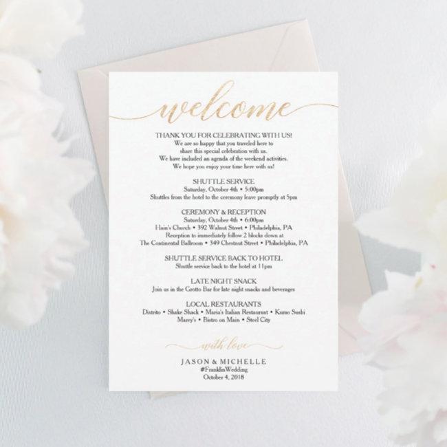 Gold Script Wedding Itinerary - Wedding Welcome
