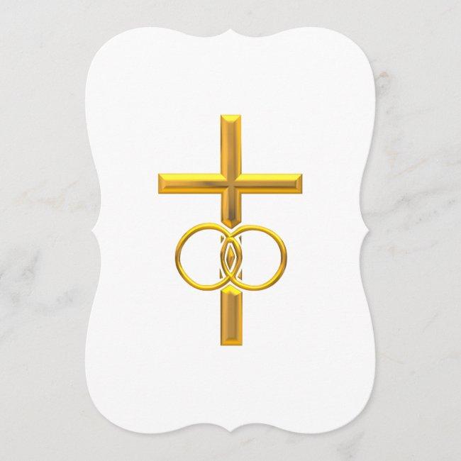 Golden 3-d Cross With Wedding Rings